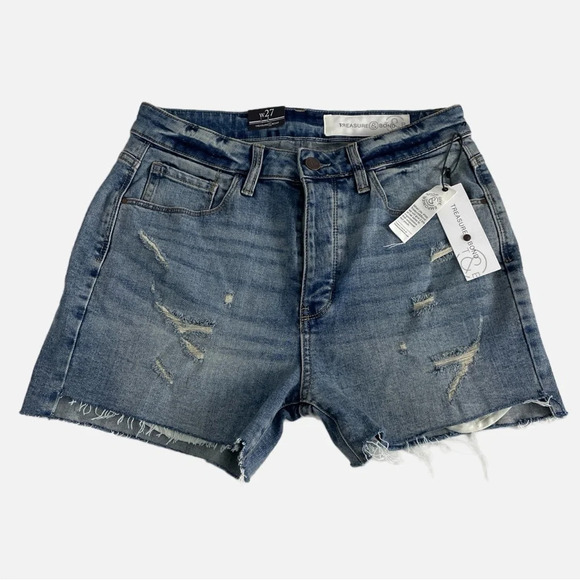 Treasure & Bond Foster Boyfriend High Rise Denim Shorts Blue Size 27 NWT Buttons - Picture 2 of 11